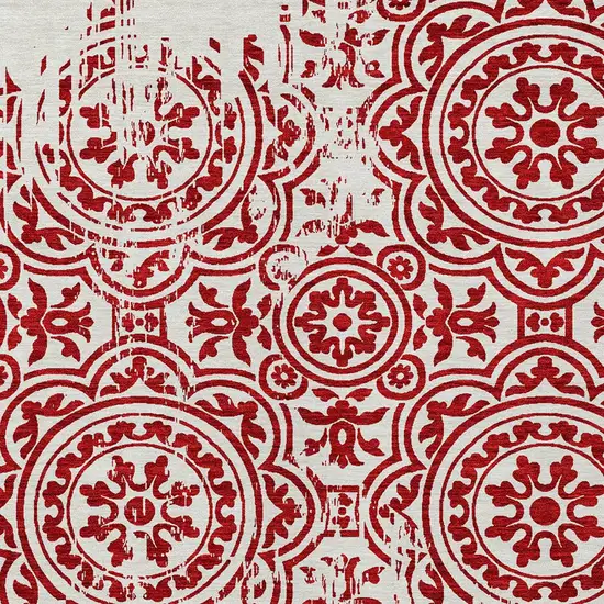 Red And Ivory Medallion Washable Indoor Outdoor Area Rug Photo 4