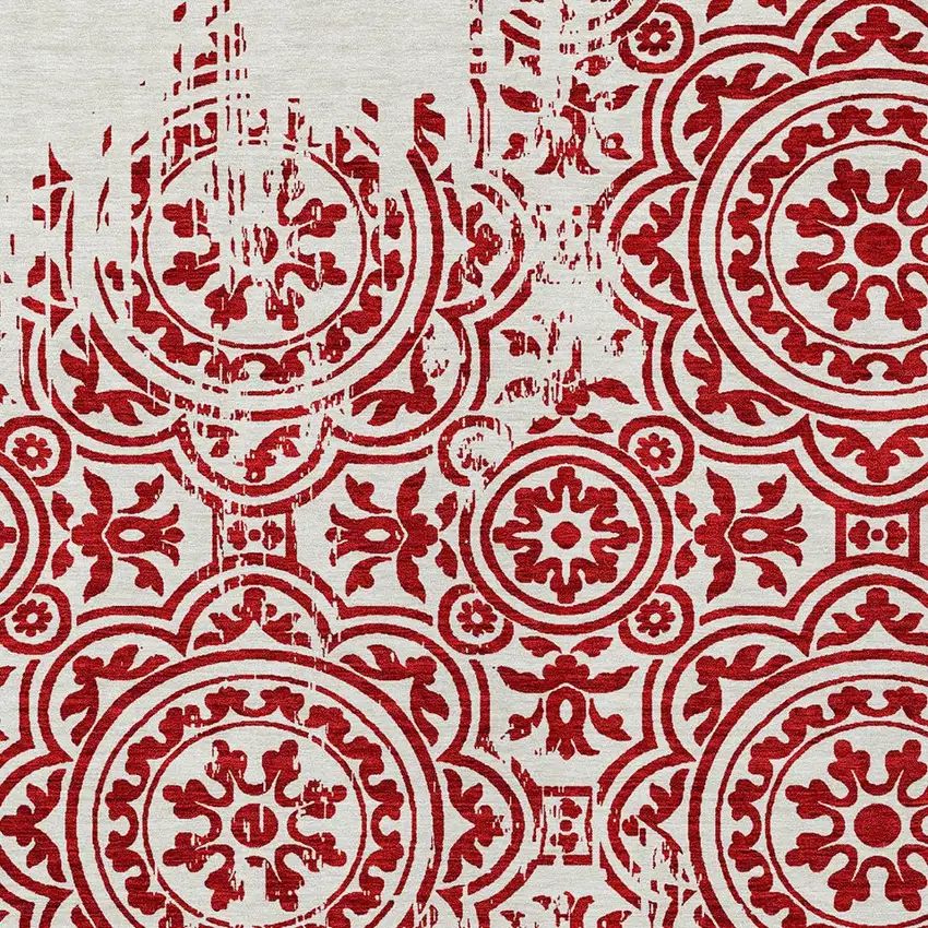 Red And Ivory Medallion Washable Indoor Outdoor Area Rug Photo 4