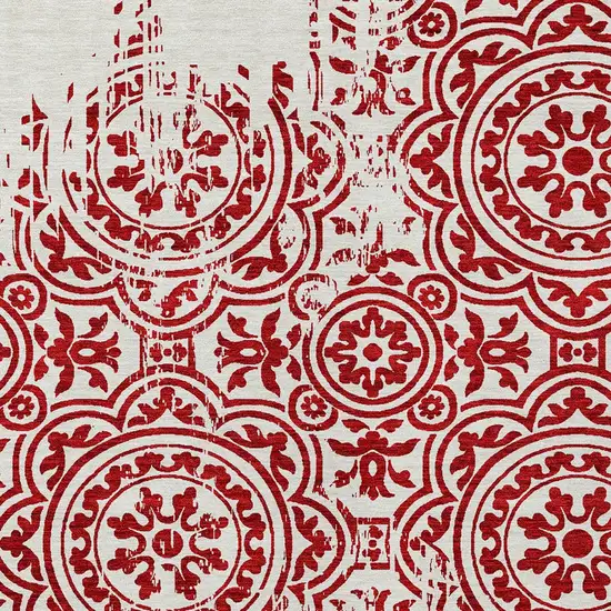 Red And Ivory Medallion Washable Indoor Outdoor Area Rug Photo 4