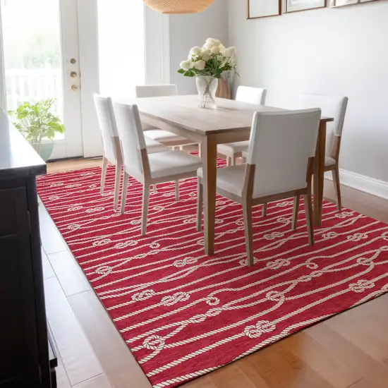 Red And Ivory Nautical Washable Area Rug With UV Protection Photo 5