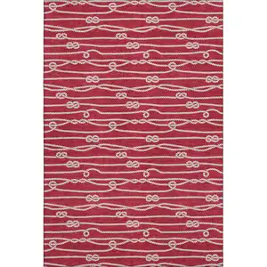 Photo of Red And Ivory Nautical Washable Area Rug With UV Protection
