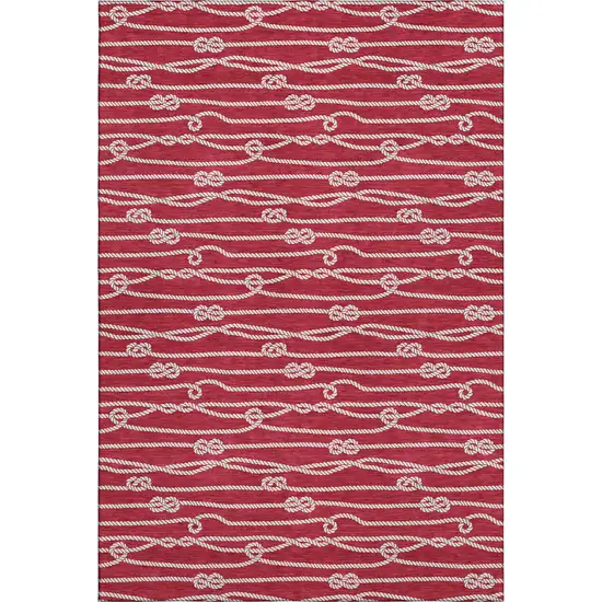 Red And Ivory Nautical Washable Area Rug With UV Protection Photo 2
