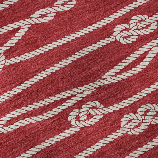 Red And Ivory Nautical Washable Area Rug With UV Protection Photo 9