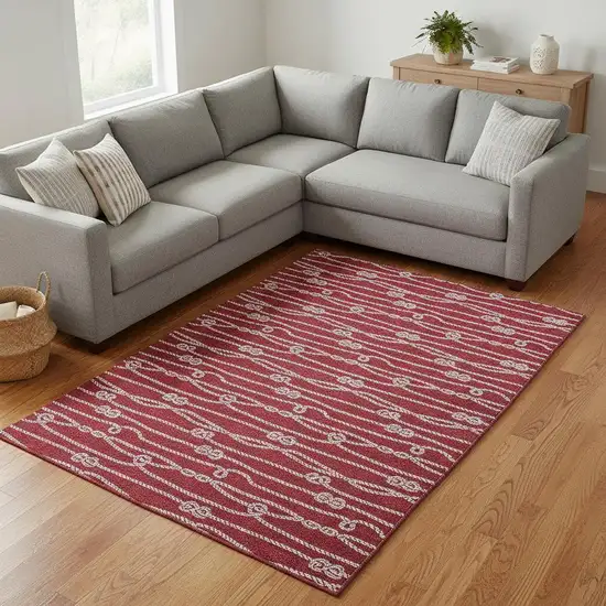 Red And Ivory Nautical Washable Area Rug With UV Protection Photo 1