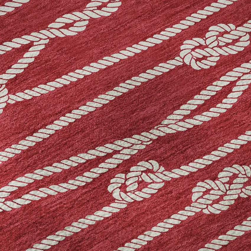 Red And Ivory Nautical Washable Area Rug With UV Protection Photo 9