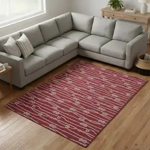 Photo of Red And Ivory Nautical Washable Area Rug With UV Protection