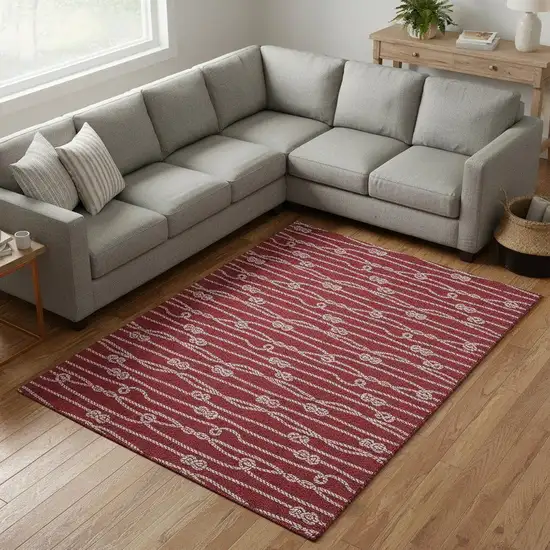 Red And Ivory Nautical Washable Area Rug With UV Protection Photo 1