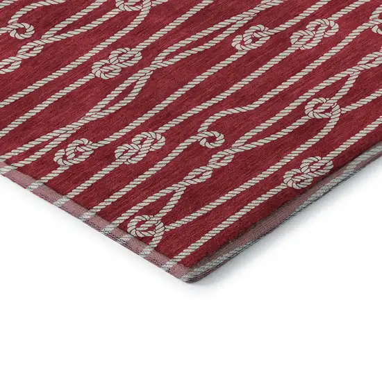 Red And Ivory Nautical Washable Area Rug With UV Protection Photo 7