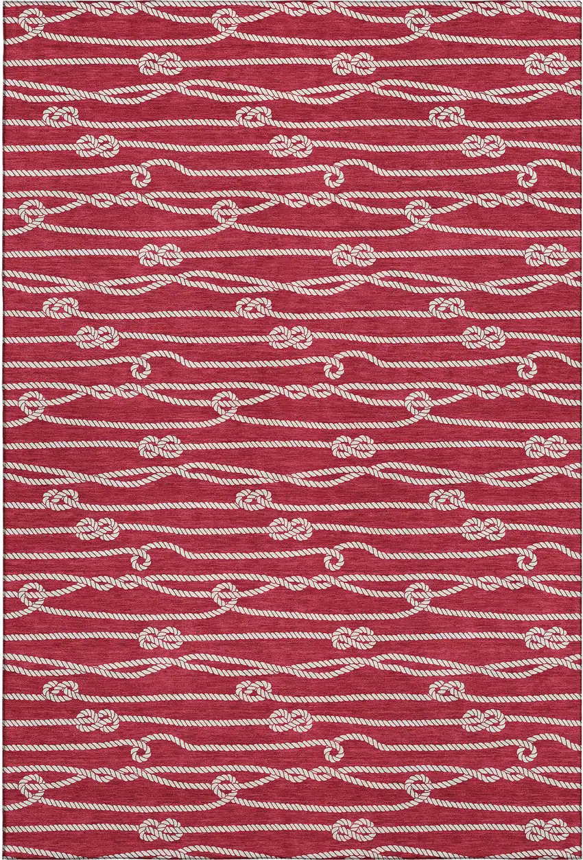 Red And Ivory Nautical Washable Area Rug With UV Protection Photo 2