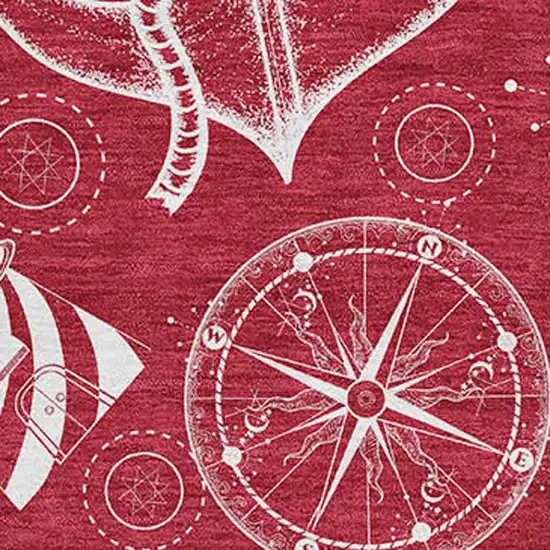 Red And Ivory Nautical Washable Area Rug With UV Protection Photo 4