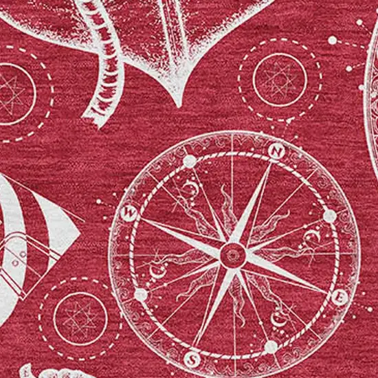 Red And Ivory Nautical Washable Area Rug With UV Protection Photo 4
