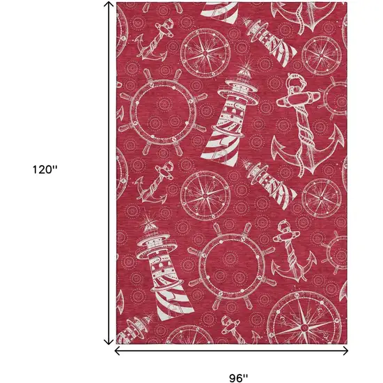 Red And Ivory Nautical Washable Area Rug With UV Protection Photo 3