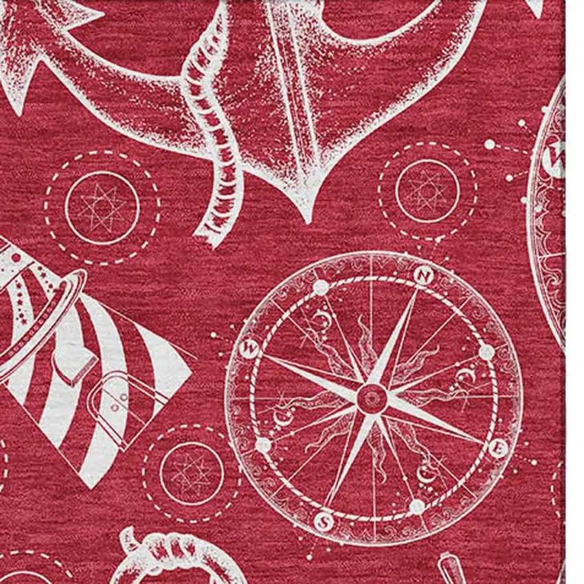 Red And Ivory Nautical Washable Area Rug With UV Protection Photo 4
