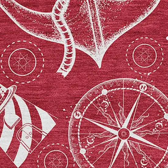 Red And Ivory Nautical Washable Area Rug With UV Protection Photo 3