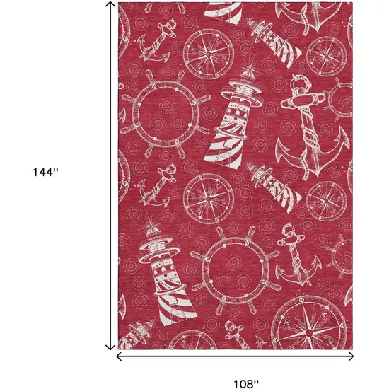 Red And Ivory Nautical Washable Area Rug With UV Protection Photo 3