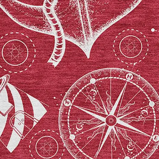 Red And Ivory Nautical Washable Area Rug With UV Protection Photo 3