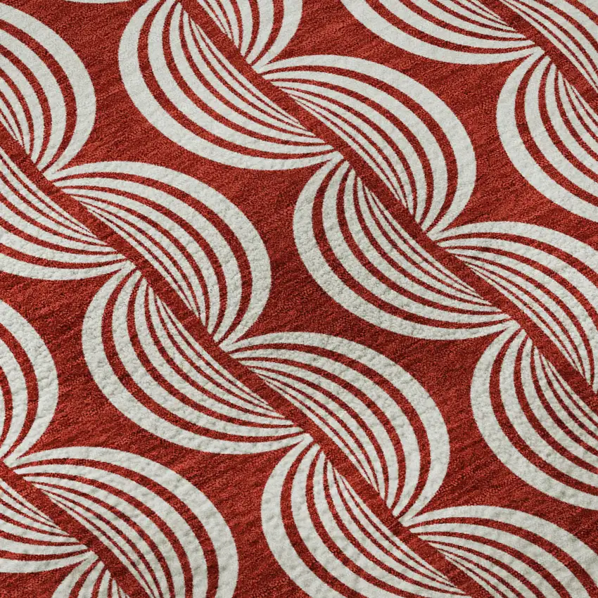 Red And Ivory Ogee Washable Area Rug With UV Protection Photo 9