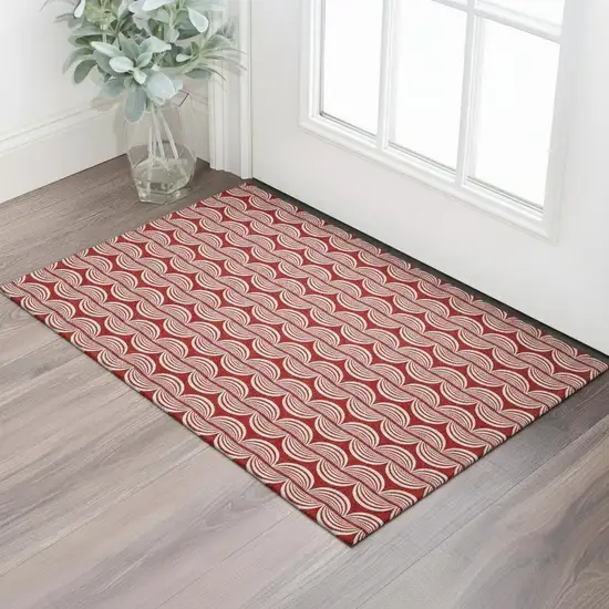 Red And Ivory Ogee Washable Area Rug With UV Protection Photo 2