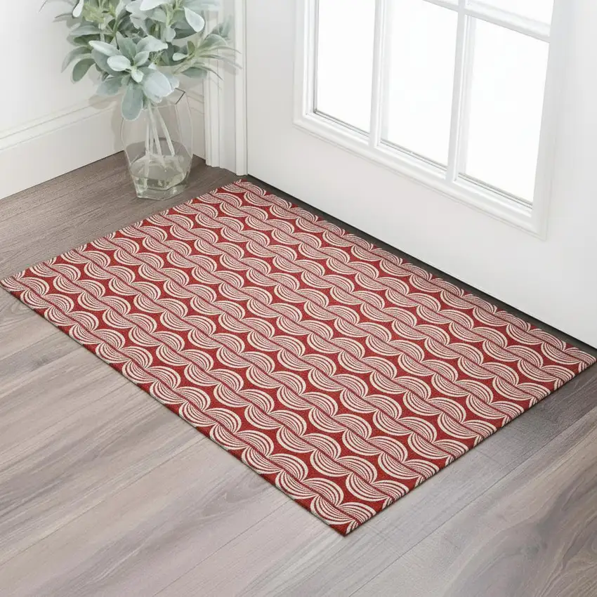 Red And Ivory Ogee Washable Area Rug With UV Protection Photo 2