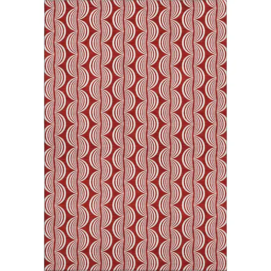 Red And Ivory Ogee Washable Area Rug With UV Protection Photo 1