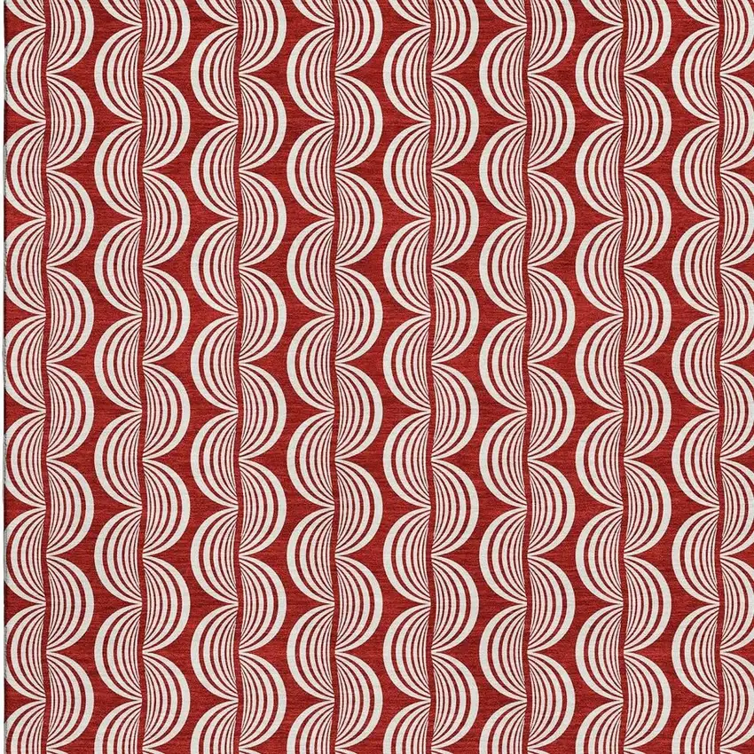 Red And Ivory Ogee Washable Area Rug With UV Protection Photo 4