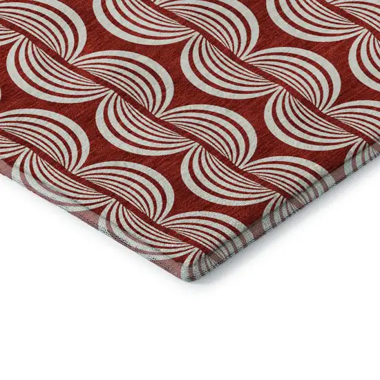 Red And Ivory Ogee Washable Area Rug With UV Protection Photo 7