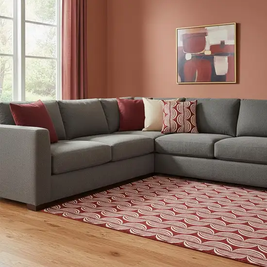 Red And Ivory Ogee Washable Area Rug With UV Protection Photo 2