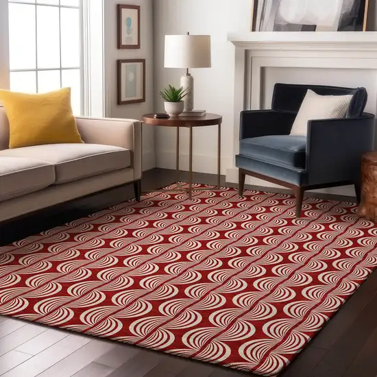 Red And Ivory Ogee Washable Area Rug With UV Protection Photo 4