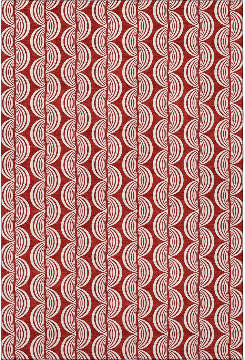 Red And Ivory Ogee Washable Area Rug With UV Protection Photo 3