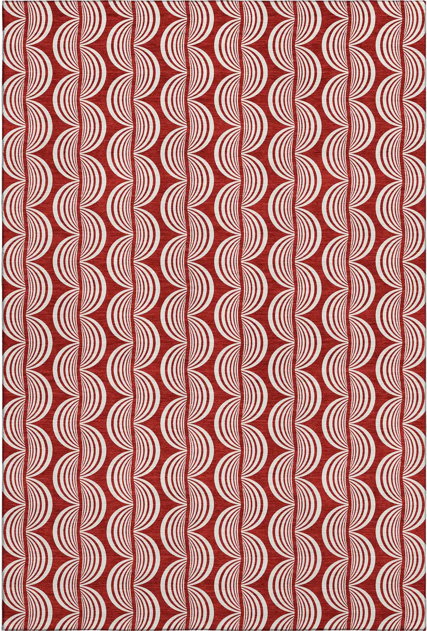 Red And Ivory Ogee Washable Area Rug With UV Protection Photo 1