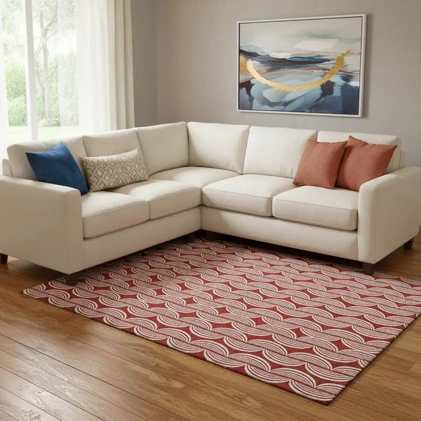 Red And Ivory Ogee Washable Area Rug With UV Protection Photo 2