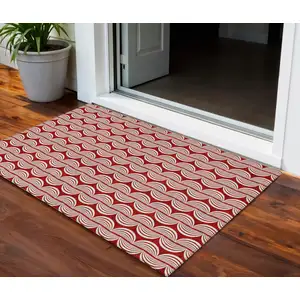 Photo of Red And Ivory Ogee Washable Indoor Outdoor Area Rug