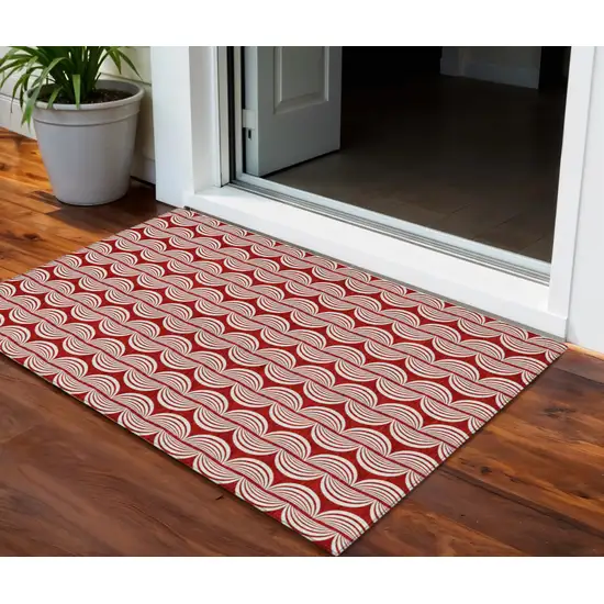 Red And Ivory Ogee Washable Indoor Outdoor Area Rug Photo 1