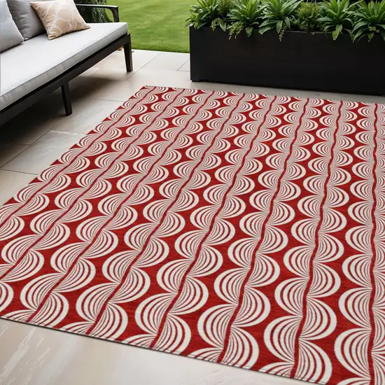Red And Ivory Ogee Washable Indoor Outdoor Area Rug Photo 1