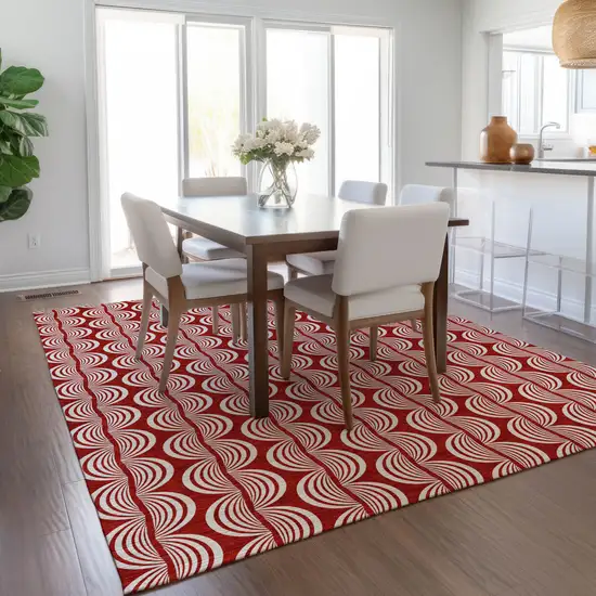 Red And Ivory Ogee Washable Indoor Outdoor Area Rug Photo 9