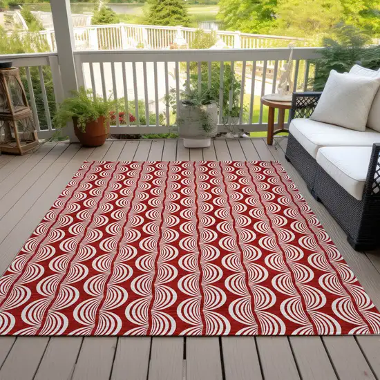 Red And Ivory Ogee Washable Indoor Outdoor Area Rug Photo 7