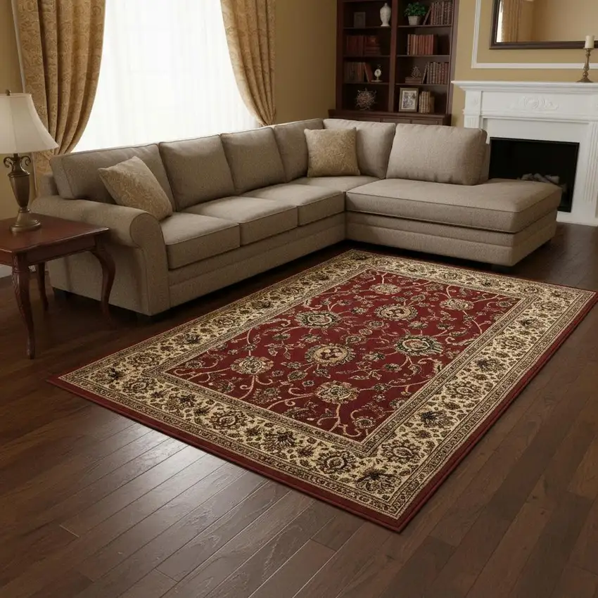Red And Ivory Oriental Area Rug Photo 1