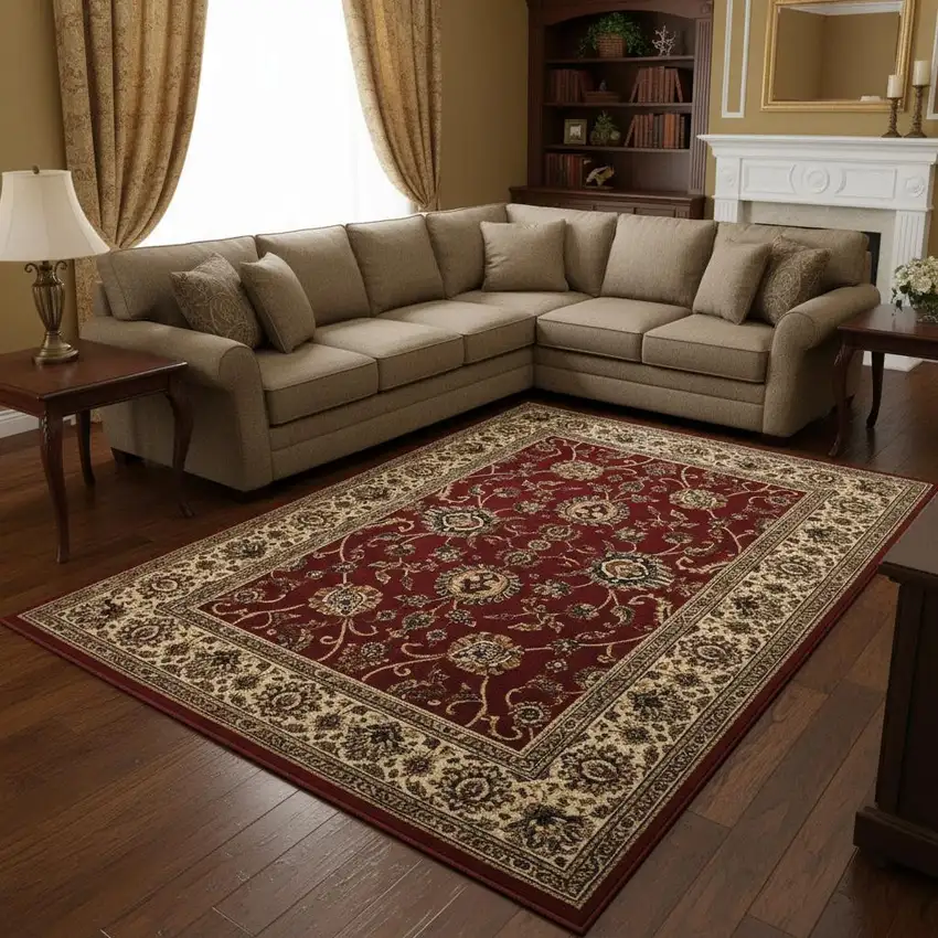 Red And Ivory Oriental Area Rug Photo 1