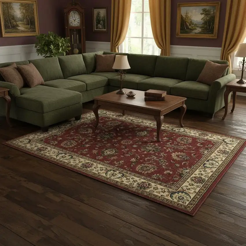 Red And Ivory Oriental Area Rug Photo 1