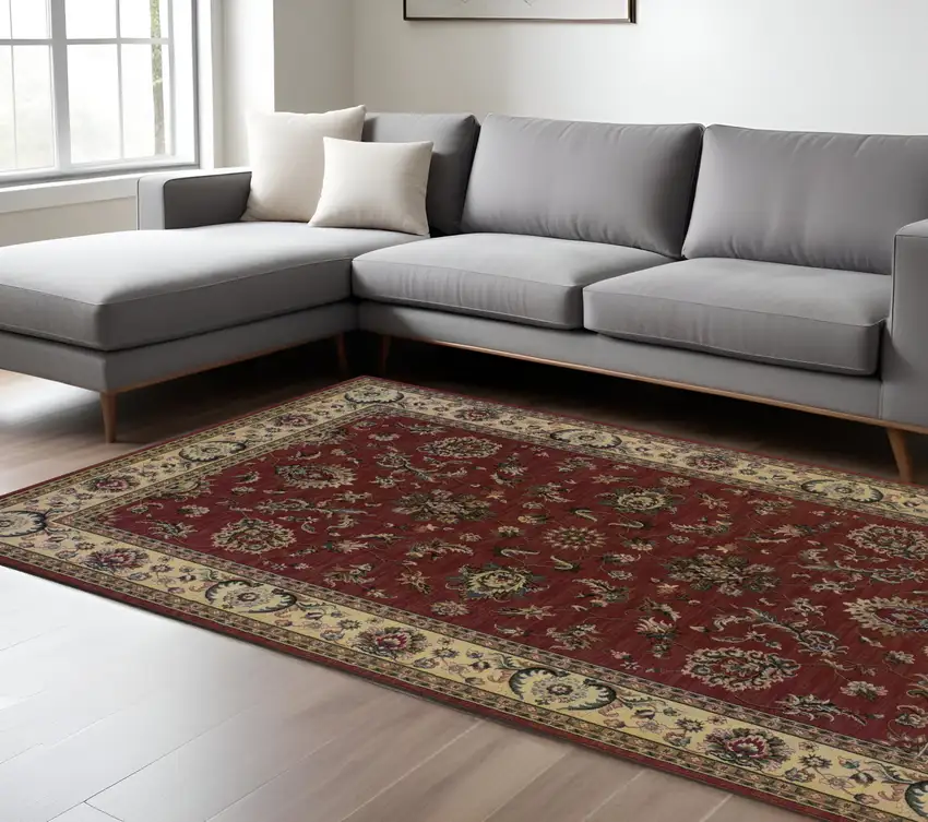 Red And Ivory Oriental Area Rug Photo 1