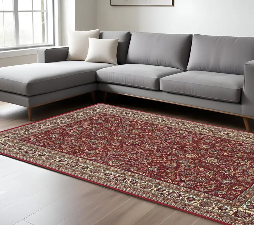 Red And Ivory Oriental Area Rug Photo 1
