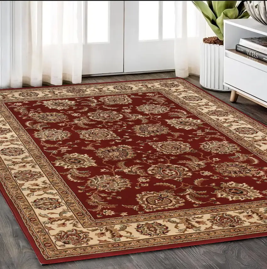 Red And Ivory Oriental Area Rug Photo 1