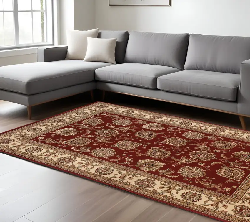 Red And Ivory Oriental Area Rug Photo 1