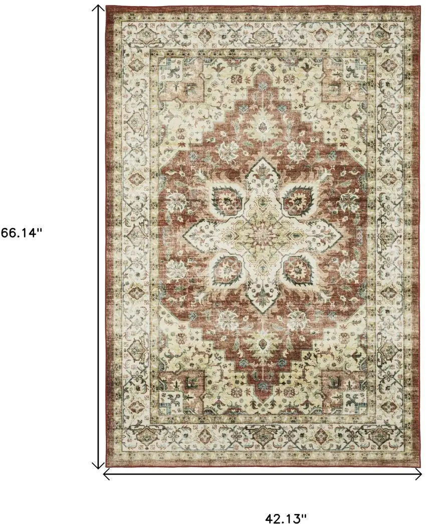 Red And Ivory Oriental Distressed Area Rug Photo 3