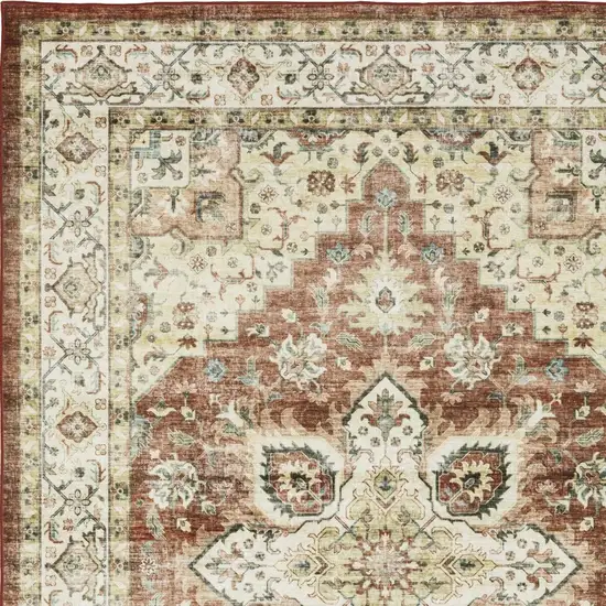 Red And Ivory Oriental Distressed Area Rug Photo 7