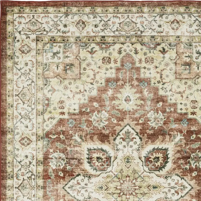 Red And Ivory Oriental Distressed Area Rug Photo 7