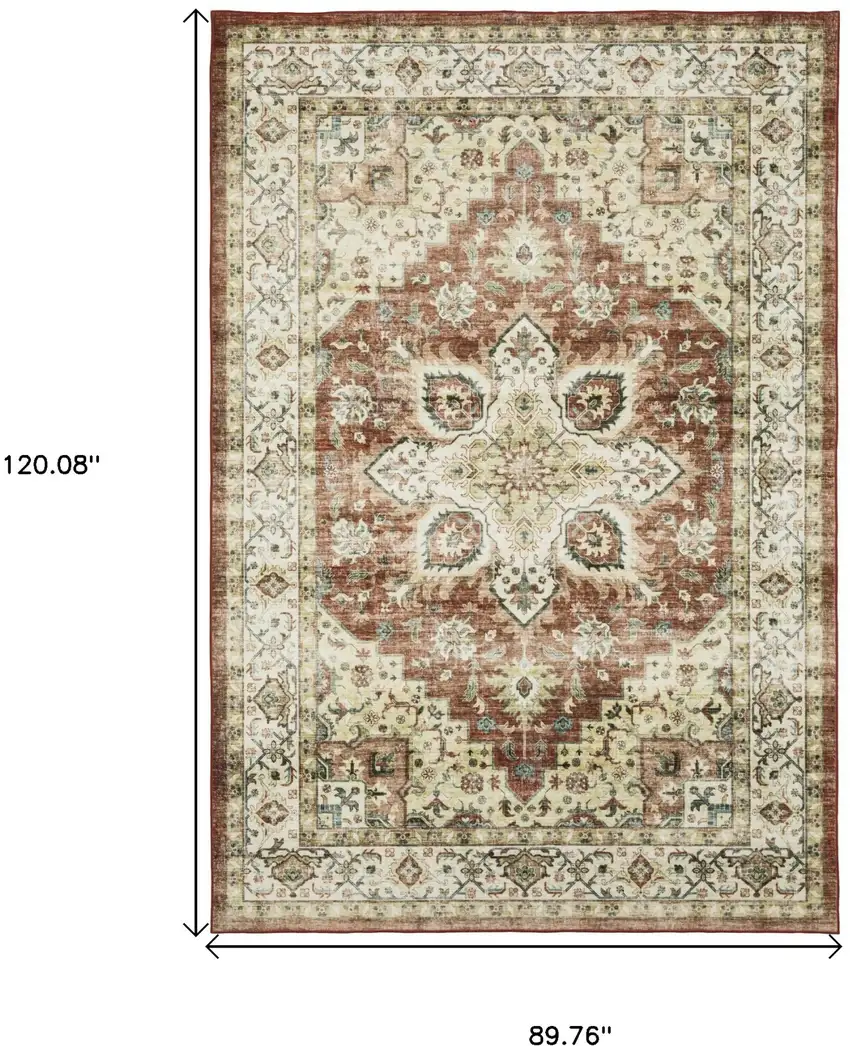 Red And Ivory Oriental Distressed Area Rug Photo 3