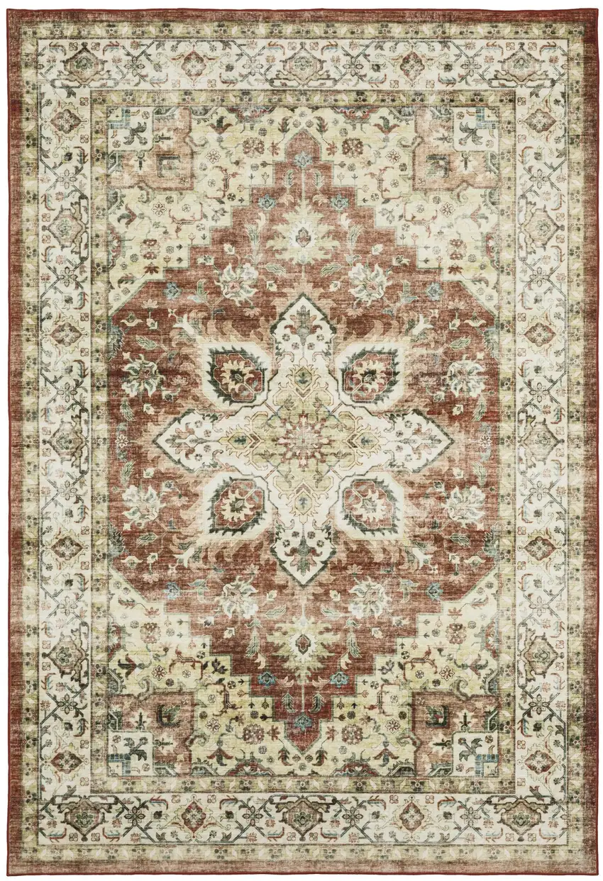 Red And Ivory Oriental Distressed Area Rug Photo 7