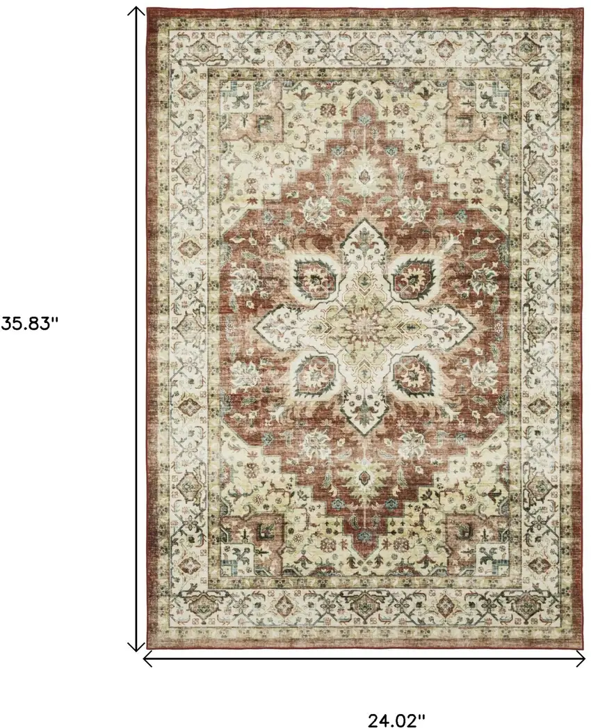 Red And Ivory Oriental Distressed Area Rug Photo 3