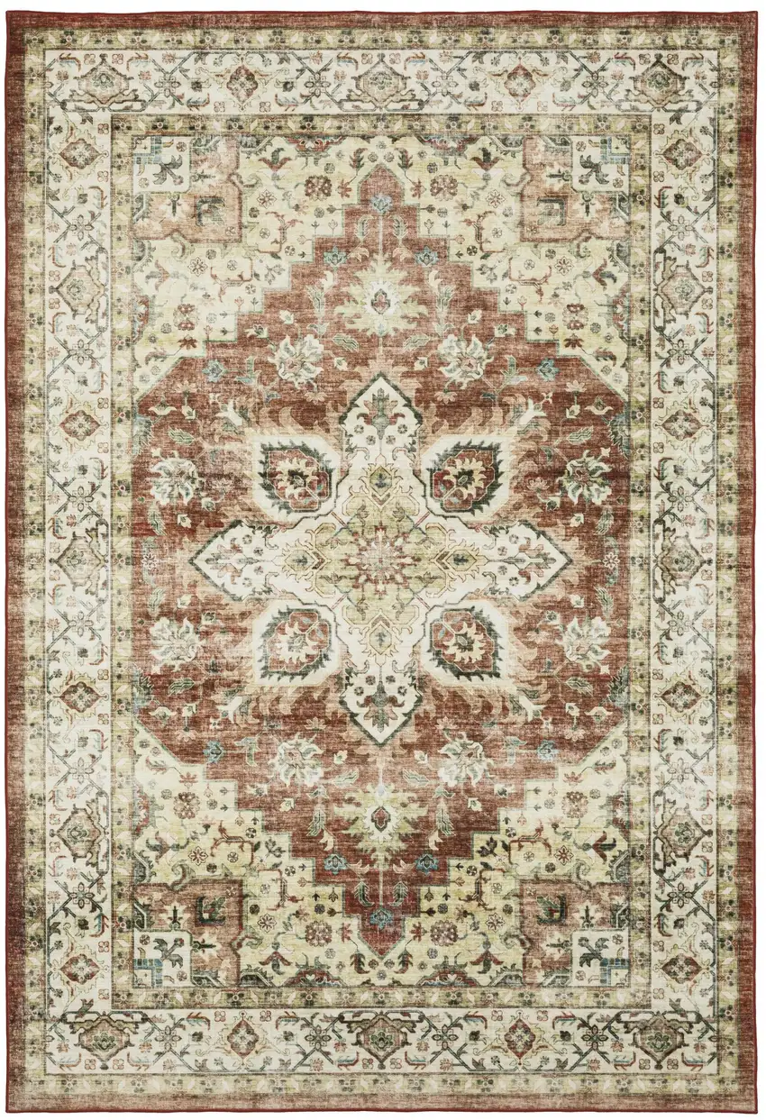 Red And Ivory Oriental Distressed Area Rug Photo 2